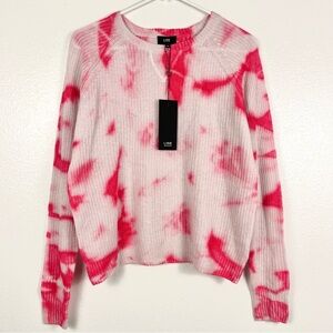 NWT Line Label Pure Cashmere Pink Tie-Dye Crew Pullover Sweater Small